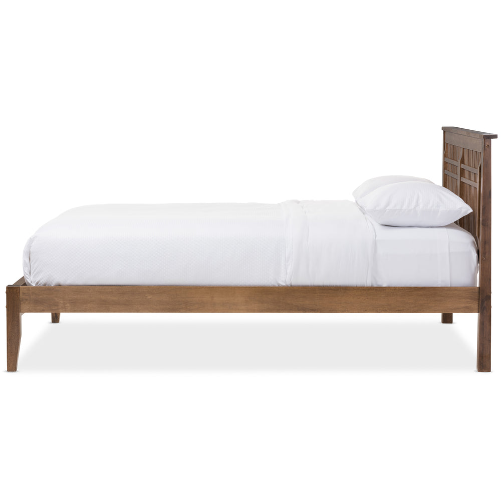 Baxton Studio Loafey Mid-Century Modern Solid Walnut Wood Window-Pane Style Full Size Platform Bed 