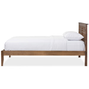 Baxton Studio Loafey Mid-Century Modern Solid Walnut Wood Window-Pane Style Full Size Platform Bed 