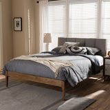 Baxton Studio Ember Mid-Century Light Grey Fabric and Medium Brown Finish Wood Queen Size Platform Bed