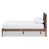 Baxton Studio Clifford Mid-Century Dark Grey Fabric and Medium Brown Finish Wood King Size Platform Bed