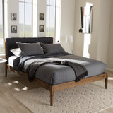 Baxton Studio Clifford Mid-Century Dark Grey Fabric and Medium Brown Finish Wood Queen Size Platform Bed