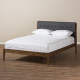 Baxton Studio Clifford Mid-Century Dark Grey Fabric and Medium Brown Finish Wood Queen Size Platform Bed