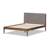 Baxton Studio Clifford Mid-Century Light Grey Fabric and Medium Brown Finish Wood King Size Platform Bed