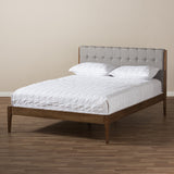 Baxton Studio Clifford Mid-Century Light Grey Fabric and Medium Brown Finish Wood Queen Size Platform Bed