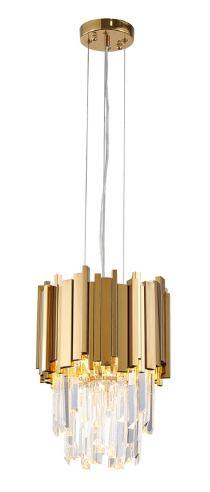 Bethel Gold Single Pendant Lighting in Stainless Steel & Crystal