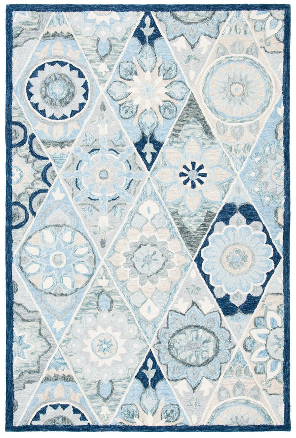 Suzani 502  Hand Tufted 100% Wool Pile Rug Blue / Ivory