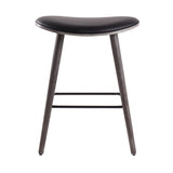 Saddle 26" Contemporary  Counter Stool in Grey Wood and Black Faux Leather with Black Metal by LumiSource - Set of 2