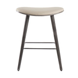 Saddle 26" Contemporary Counter Stool in Grey Wood and Cream Faux Leather with Chrome Metal by LumiSource - Set of 2