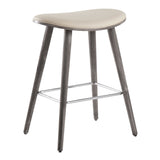 Saddle 26" Contemporary Counter Stool in Grey Wood and Cream Faux Leather with Chrome Metal by LumiSource - Set of 2
