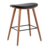 Saddle 26" Mid-Century Modern Counter Stool in Walnut and Black Faux Leather by LumiSource - Set of 2