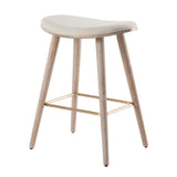 Saddle 26" Contemporary Counter Stool in White Washed Wood and Cream Fabric with Gold Metal by LumiSource - Set of 2