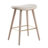 Saddle 26" Contemporary Counter Stool in White Washed Wood and Cream Fabric with Gold Metal by LumiSource - Set of 2