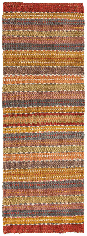 Chandra Rugs Saket 100% Jute Hand-Woven Reversible Jute Rug Brown/Red/Orange/Blue/Green 2'6 x 7'6