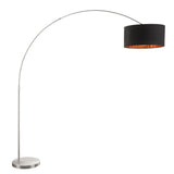 Salon Contemporary Floor Lamp with Satin Nickel Base and Black Shade with Copper Accent by LumiSource 