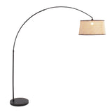 Salon Contemporary Floor Lamp with Black Metal Base and Natural Rattan Shade by LumiSource