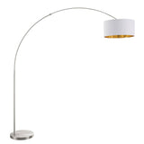 Salon Contemporary Floor Lamp with Satin Nickel Base and White Shade with Gold Accent by LumiSource 