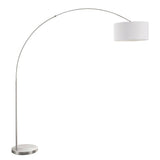 Salon Contemporary Floor Lamp with Satin Nickel Base and White Shade by LumiSource