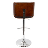 Santi Mid-Century Modern Adjustable Barstool with Swivel in Cherry and Brown Faux Leather by LumiSource