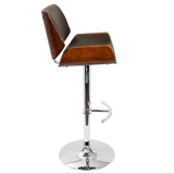 Santi Mid-Century Modern Adjustable Barstool with Swivel in Cherry and Brown Faux Leather by LumiSource
