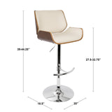 Santi Mid-Century Modern Adjustable Barstool with Swivel in Walnut and Cream Faux Leather by LumiSource