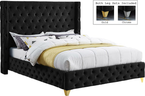 Savan Velvet / Engineered Wood / Metal / Foam Contemporary Black Velvet Full Bed - 66" W x 81" D x 56" H