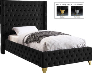 Savan Velvet / Engineered Wood / Metal / Foam Contemporary Black Velvet Twin Bed - 50" W x 81" D x 56" H