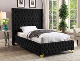 Savan Velvet / Engineered Wood / Metal / Foam Contemporary Black Velvet Twin Bed - 50" W x 81" D x 56" H