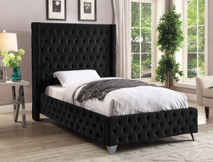 Savan Velvet / Engineered Wood / Metal / Foam Contemporary Black Velvet Twin Bed - 50" W x 81" D x 56" H