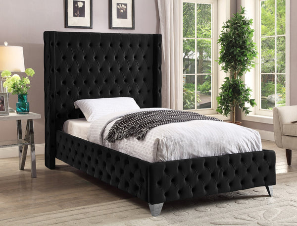 Savan Velvet / Engineered Wood / Metal / Foam Contemporary Black Velvet Twin Bed - 50" W x 81" D x 56" H