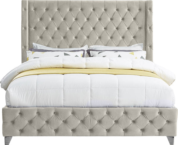 Savan Velvet / Engineered Wood / Metal / Foam Contemporary Cream Velvet King Bed - 88" W x 86" D x 56" H