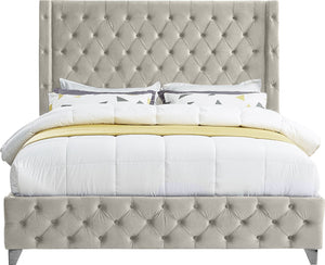 Savan Velvet / Engineered Wood / Metal / Foam Contemporary Cream Velvet Queen Bed - 72" W x 86" D x 56" H