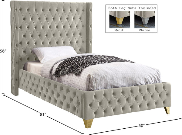 Savan Velvet / Engineered Wood / Metal / Foam Contemporary Cream Velvet Twin Bed - 50" W x 81" D x 56" H