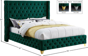Savan Velvet / Engineered Wood / Metal / Foam Contemporary Green Velvet Full Bed - 66" W x 81" D x 56" H