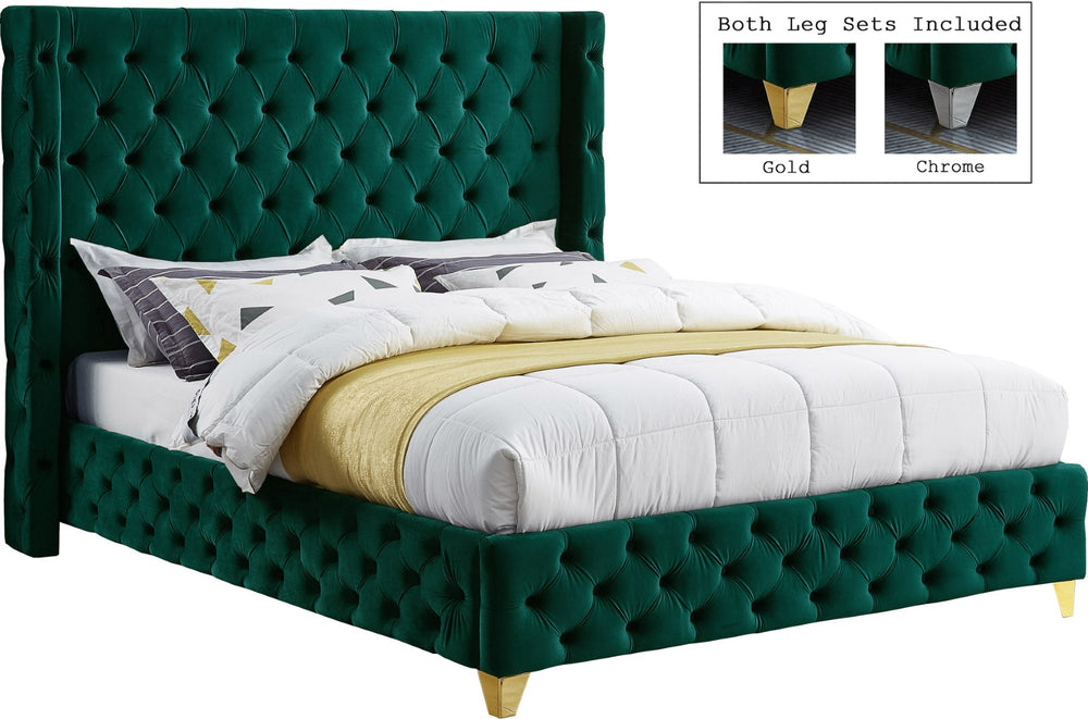 Savan Velvet / Engineered Wood / Metal / Foam Contemporary Green Velvet Full Bed - 66" W x 81" D x 56" H