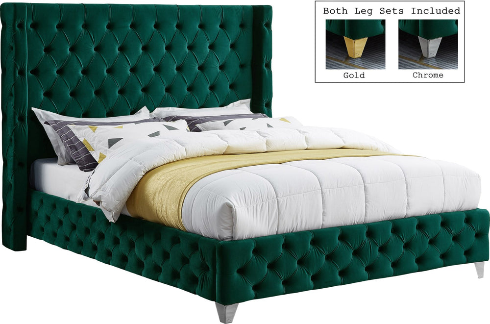 Savan Velvet / Engineered Wood / Metal / Foam Contemporary Green Velvet Full Bed - 66" W x 81" D x 56" H