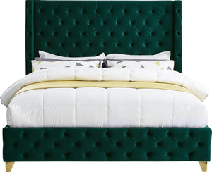 Savan Velvet / Engineered Wood / Metal / Foam Contemporary Green Velvet King Bed - 88" W x 86" D x 56" H