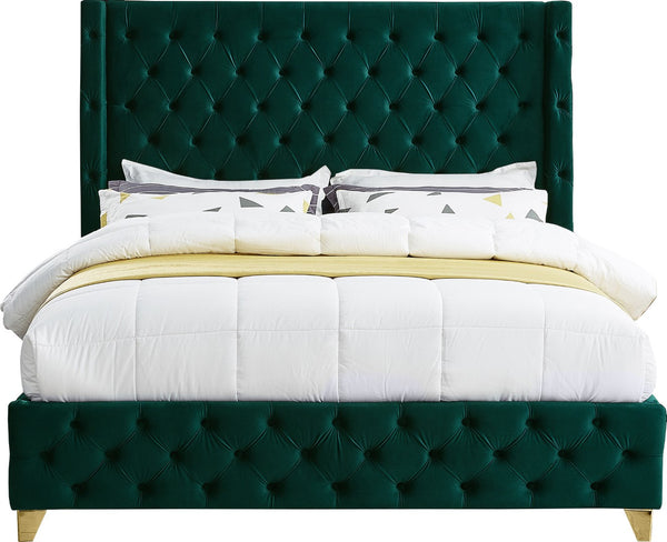 Savan Velvet / Engineered Wood / Metal / Foam Contemporary Green Velvet King Bed - 88" W x 86" D x 56" H