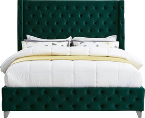 Savan Velvet / Engineered Wood / Metal / Foam Contemporary Green Velvet King Bed - 88" W x 86" D x 56" H