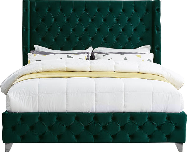 Savan Velvet / Engineered Wood / Metal / Foam Contemporary Green Velvet King Bed - 88" W x 86" D x 56" H
