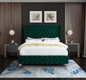 Savan Velvet / Engineered Wood / Metal / Foam Contemporary Green Velvet King Bed - 88" W x 86" D x 56" H