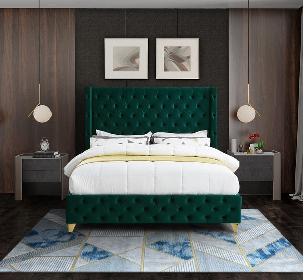 Savan Velvet / Engineered Wood / Metal / Foam Contemporary Green Velvet King Bed - 88" W x 86" D x 56" H