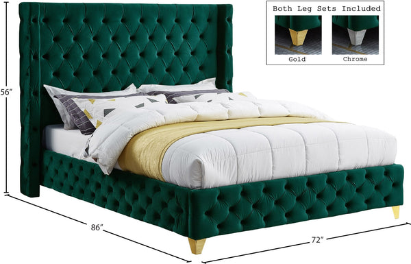 Savan Velvet / Engineered Wood / Metal / Foam Contemporary Green Velvet Queen Bed - 72" W x 86" D x 56" H