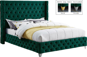 Savan Velvet / Engineered Wood / Metal / Foam Contemporary Green Velvet Queen Bed - 72" W x 86" D x 56" H