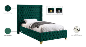 Savan Velvet / Engineered Wood / Metal / Foam Contemporary Green Velvet Twin Bed - 50" W x 81" D x 56" H
