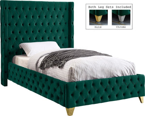 Savan Velvet / Engineered Wood / Metal / Foam Contemporary Green Velvet Twin Bed - 50" W x 81" D x 56" H
