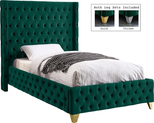 Savan Velvet / Engineered Wood / Metal / Foam Contemporary Green Velvet Twin Bed - 50" W x 81" D x 56" H