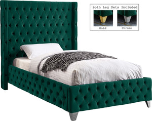 Savan Velvet / Engineered Wood / Metal / Foam Contemporary Green Velvet Twin Bed - 50" W x 81" D x 56" H