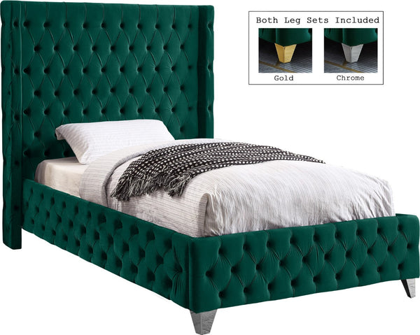 Savan Velvet / Engineered Wood / Metal / Foam Contemporary Green Velvet Twin Bed - 50" W x 81" D x 56" H