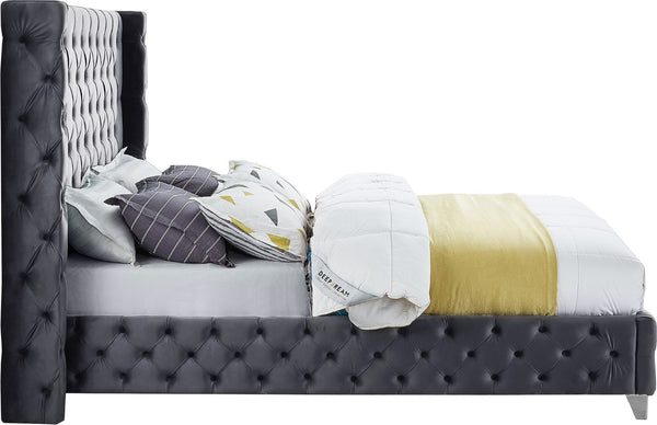 Savan Velvet / Engineered Wood / Metal / Foam Contemporary Grey Velvet Full Bed - 66" W x 81" D x 56" H