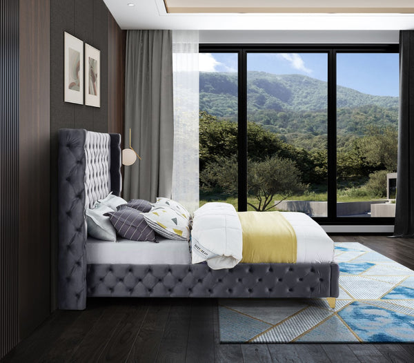Savan Velvet / Engineered Wood / Metal / Foam Contemporary Grey Velvet Full Bed - 66" W x 81" D x 56" H